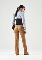 ELISABETTA FRANCHI PANTALONI CON TRAMA A SQUAME Daino, color cammello, donna. PA22567E2 AI6 ELISABETTA FRANCHI 