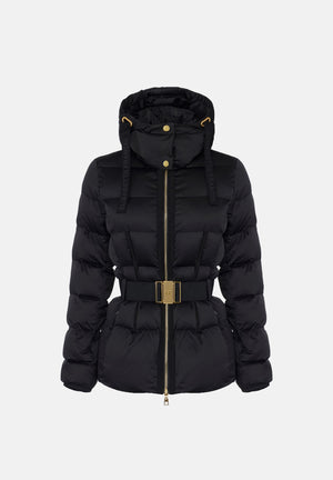 ELISABETTA FRANCHI Piumino nero da donna con cappuccio e cintura in vita. PI92D66E2 110 ELISABETTA FRANCHI 
