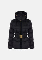 ELISABETTA FRANCHI Piumino nero da donna con cappuccio e cintura in vita. PI92D66E2 110 ELISABETTA FRANCHI 