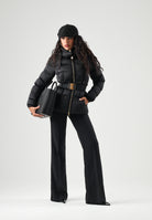 ELISABETTA FRANCHI Piumino nero da donna con cappuccio e cintura in vita. PI92D66E2 110 ELISABETTA FRANCHI 