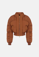 ELISABETTA FRANCHI Piumino corto sigaro-marrone da donna con chiusura full zip dorata. PI96D66E2 FK3 ELISABETTA FRANCHI 