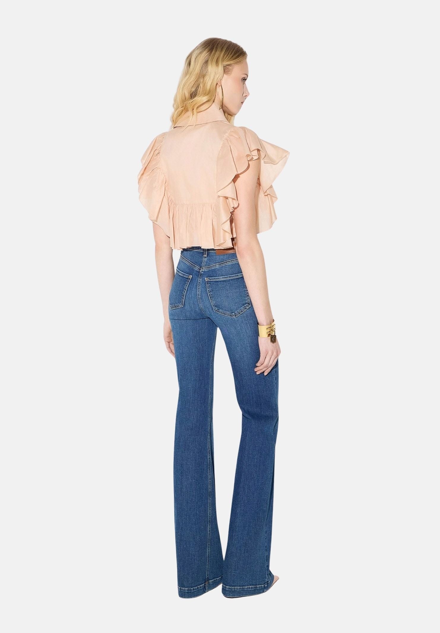 ELISABETTA FRANCHI Jeans a palazzo navy-vintage-blu,  da donna con bottoniera laterale <BR/> PJ12D66E2 139 ELISABETTA FRANCHI 