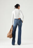 ELISABETTA FRANCHI Jeans a palazzo navy-vintage-blu,  da donna con bottoniera laterale <BR/> PJ12D66E2 139 ELISABETTA FRANCHI 