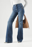 ELISABETTA FRANCHI Jeans a palazzo navy-vintage-blu,  da donna con bottoniera laterale <BR/> PJ12D66E2 139 ELISABETTA FRANCHI 