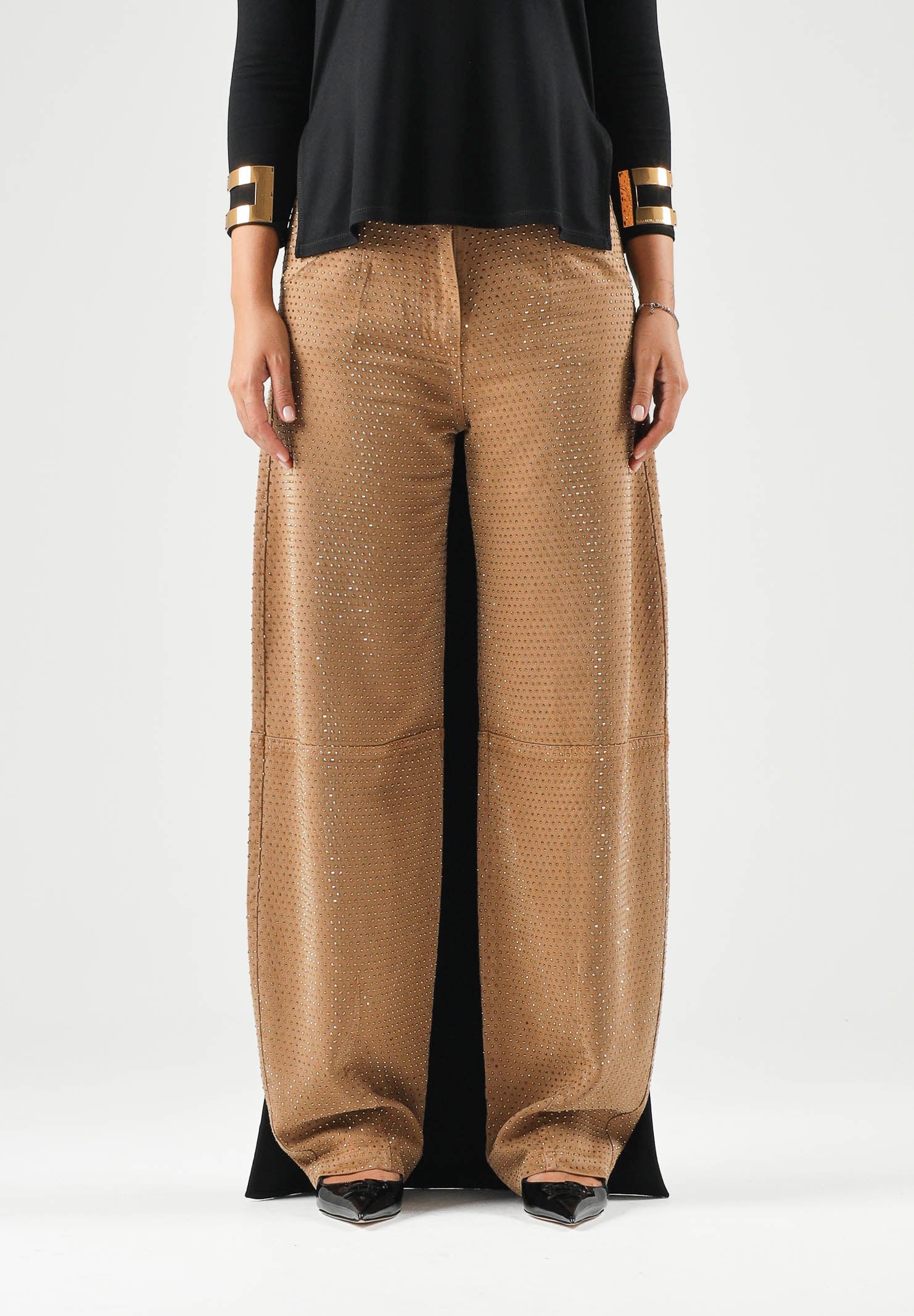 ELISABETTA FRANCHI Pantalone PALAZZO A VITA ALTA Daino, marrone cammello da donna PJ16D66E2 AI6 ELISABETTA FRANCHI 