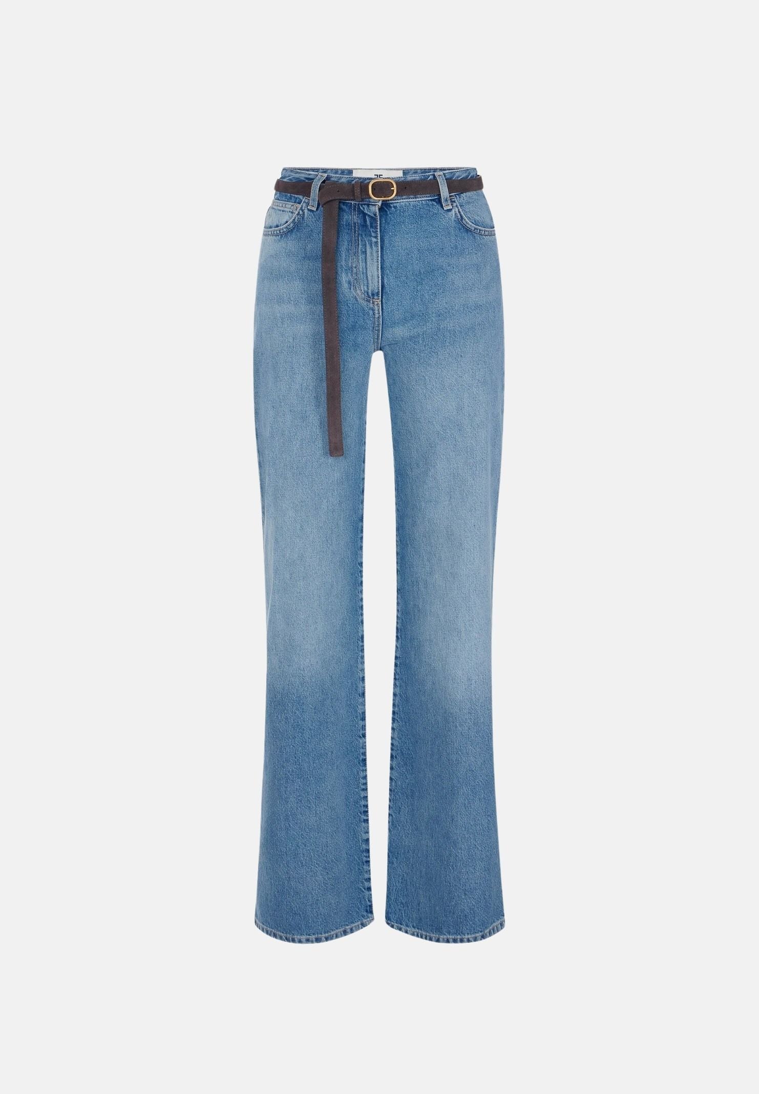 ELISABETTA FRANCHI Jeans a palazzo in denim blu da donna con effetto vintage e gamba ampia. PJ20N66E2 139 ELISABETTA FRANCHI 
