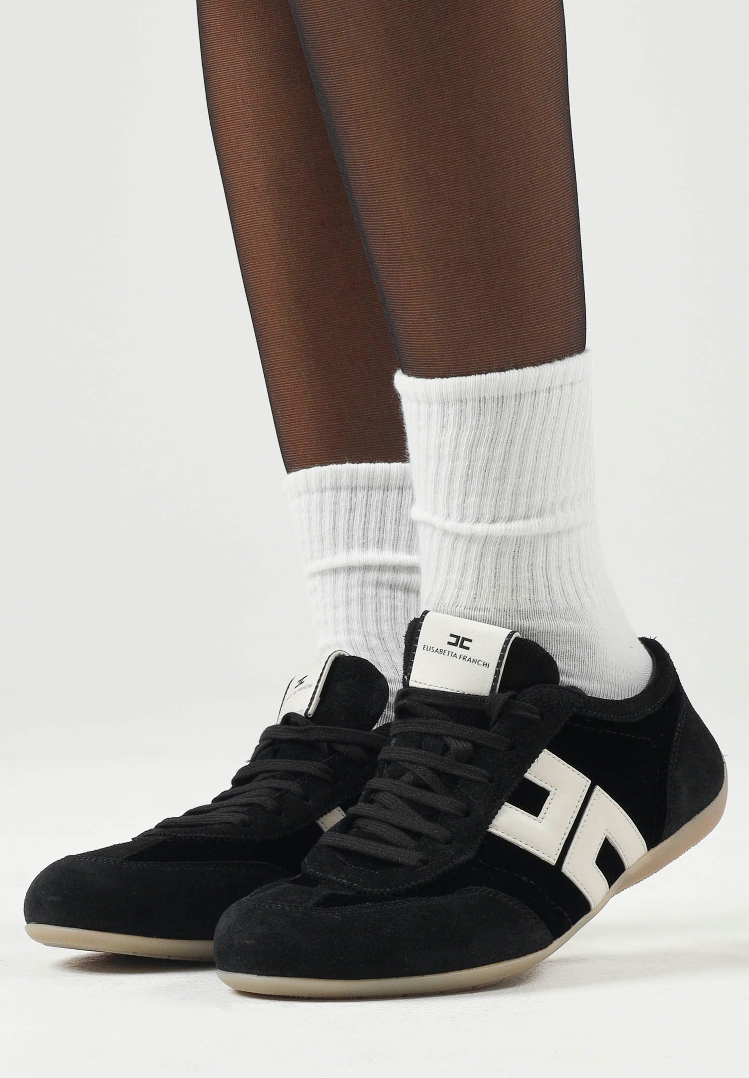 ELISABETTA FRANCHI Sneakers IN NAPPA nere da donna con inserti a contrasto e maxi dettaglio logo SA03G66E2 110 ELISABETTA FRANCHI 