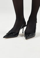 ELISABETTA FRANCHI Décolleté SLINGBACK in pelle nera da donna in tinta unita con dettaglio logo SA35L66E2 110 ELISABETTA FRANCHI 