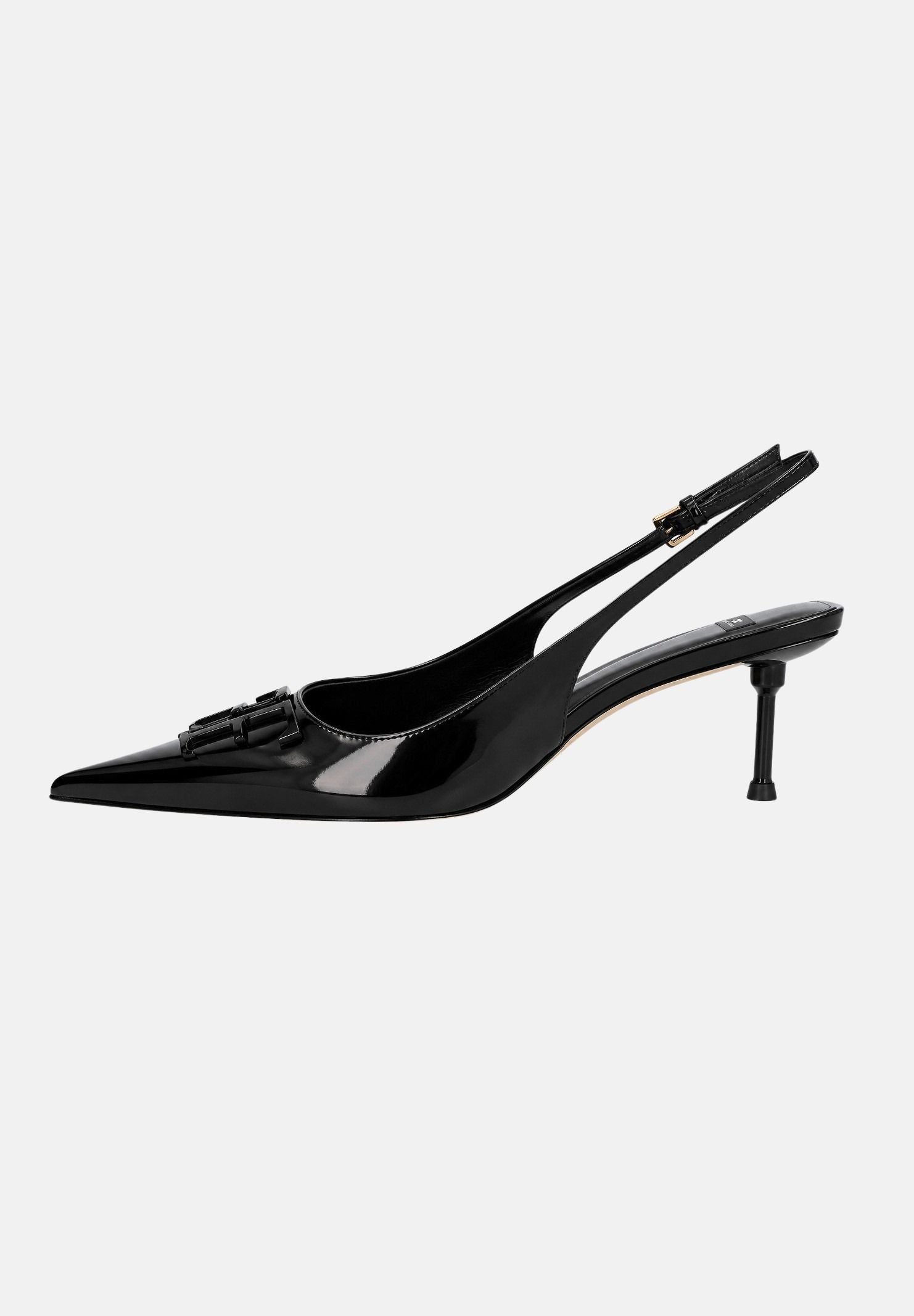 ELISABETTA FRANCHI Décolleté SLINGBACK in pelle nera da donna in tinta unita con dettaglio logo SA35L66E2 110 ELISABETTA FRANCHI 