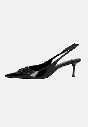 ELISABETTA FRANCHI Décolleté SLINGBACK in pelle nera da donna in tinta unita con dettaglio logo SA35L66E2 110 ELISABETTA FRANCHI 