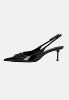 ELISABETTA FRANCHI Décolleté SLINGBACK in pelle nera da donna in tinta unita con dettaglio logo SA35L66E2 110 ELISABETTA FRANCHI 
