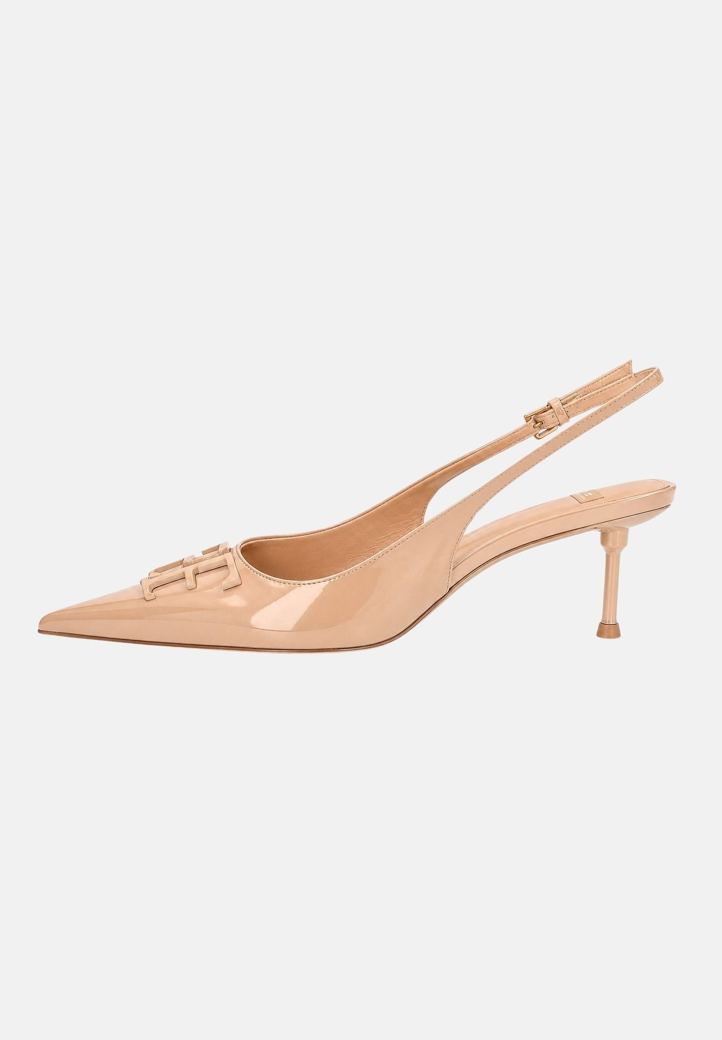 ELISABETTA FRANCHI Décolleté SLINGBACK  in pelle nude-beige da donna con logo, tinta unita e finitura lucida SA35L66E2 FK4 ELISABETTA FRANCHI 