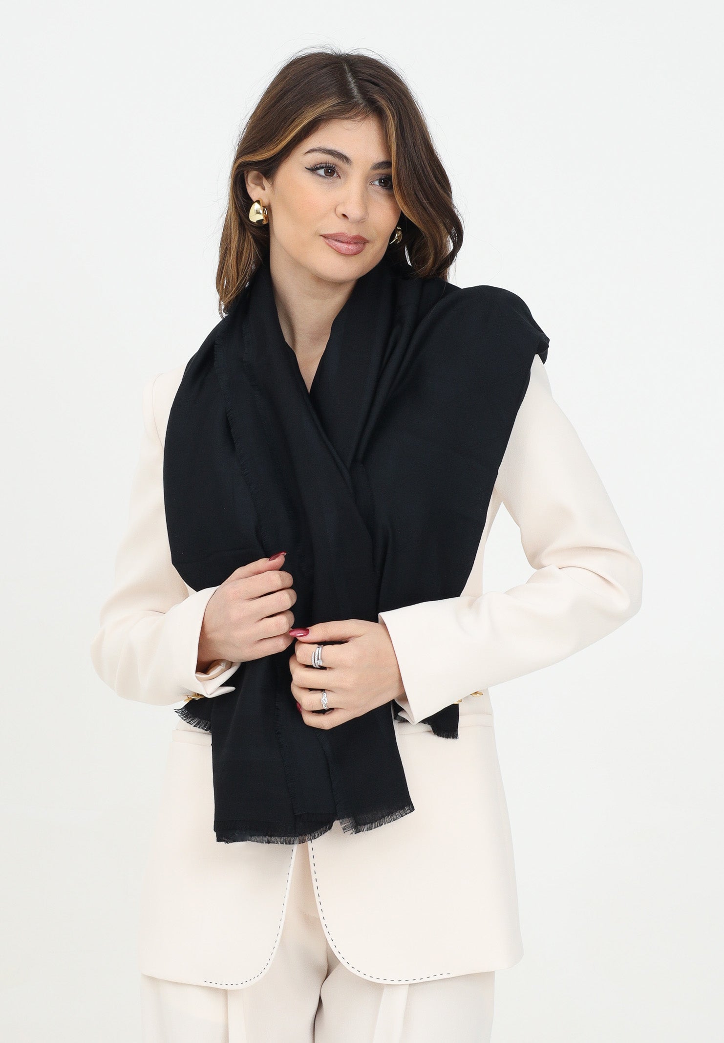 ELISABETTA FRANCHI Pashmina nera da donna con lavorazione jacquard a rombi SC03F51E2 110 ELISABETTA FRANCHI 