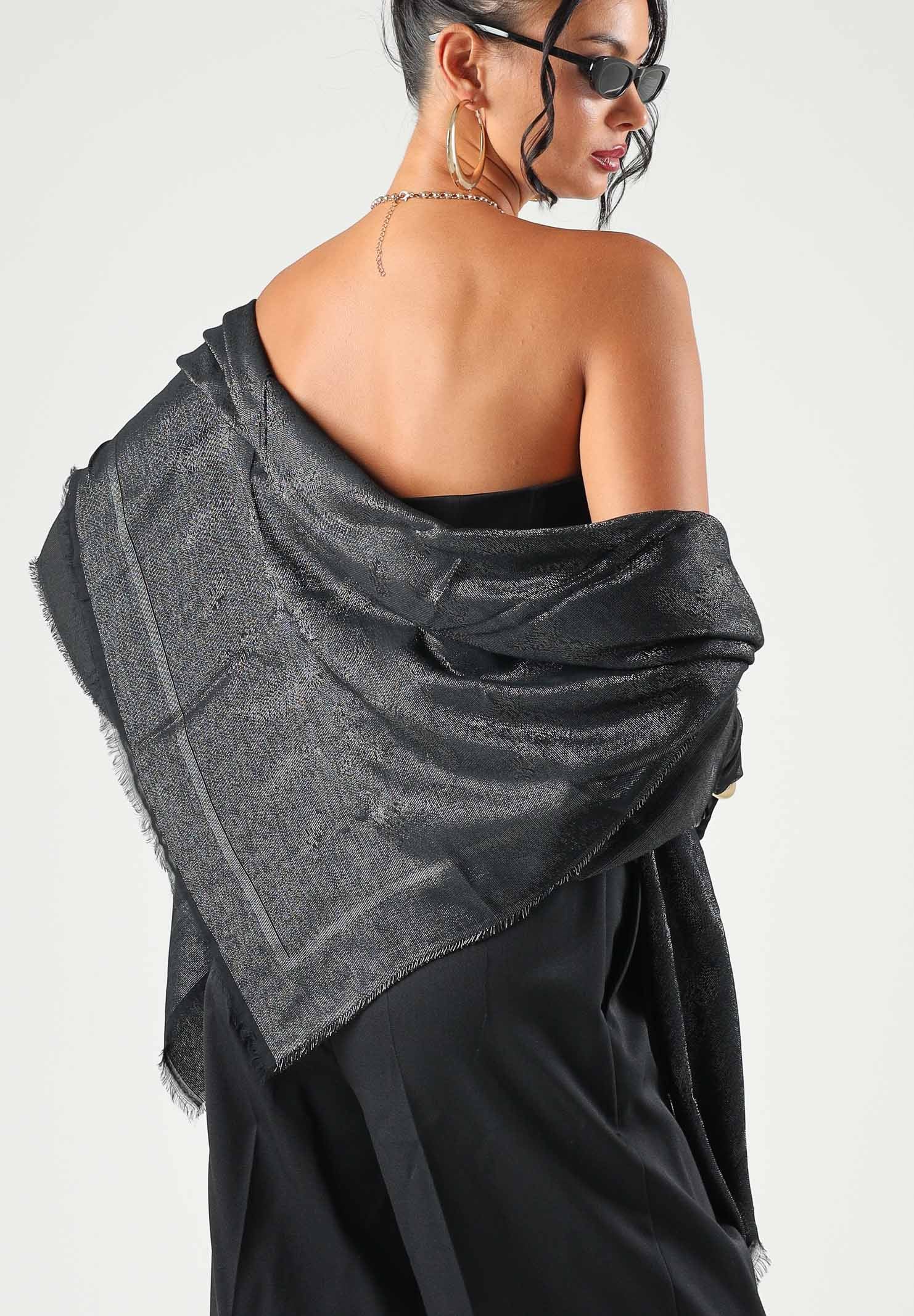 ELISABETTA FRANCHI Foulard nero da donna con monogram jacquard all-over SC06F67E2 110 ELISABETTA FRANCHI 