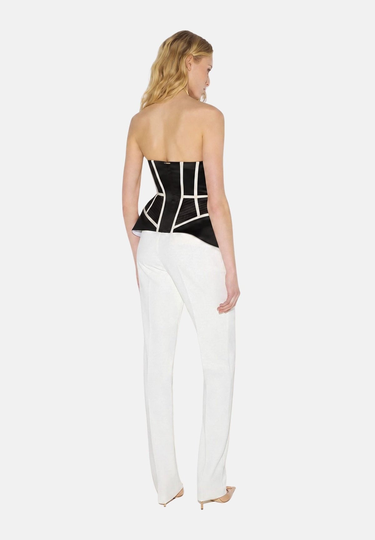 ELISABETTA FRANCHI Top bustier in duchesse nero e burro per donna con tagli geometrici, profili a contrasto TO08367E2 685 ELISABETTA FRANCHI 