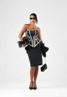 ELISABETTA FRANCHI Top bustier in duchesse nero e burro per donna con tagli geometrici, profili a contrasto TO08367E2 685 ELISABETTA FRANCHI 