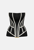 ELISABETTA FRANCHI Top bustier in duchesse nero e burro per donna con tagli geometrici, profili a contrasto TO08367E2 685 ELISABETTA FRANCHI 