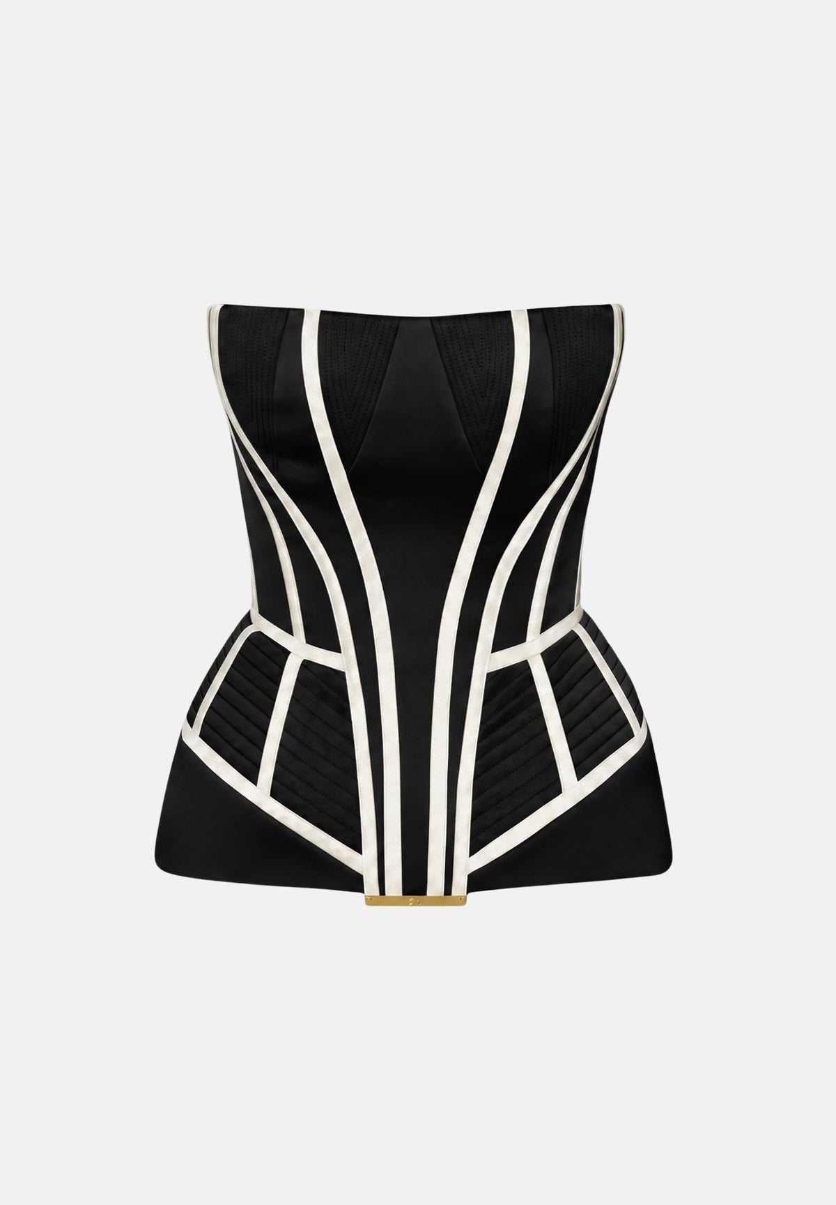 ELISABETTA FRANCHI Top bustier in duchesse nero e burro per donna con tagli geometrici, profili a contrasto TO08367E2 685 ELISABETTA FRANCHI 
