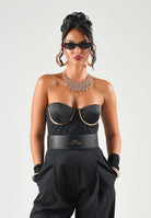 ELISABETTA FRANCHI Tuta in gabardina nera per donna con bustier a spalle scoperte e  coppe gioiello TU07567E2 110 ELISABETTA FRANCHI 