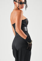 ELISABETTA FRANCHI Tuta in gabardina nera per donna con bustier a spalle scoperte e  coppe gioiello TU07567E2 110 ELISABETTA FRANCHI 