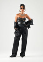 ELISABETTA FRANCHI Tuta in gabardina nera per donna con bustier a spalle scoperte e  coppe gioiello TU07567E2 110 ELISABETTA FRANCHI 