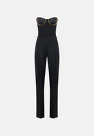 ELISABETTA FRANCHI Tuta in gabardina nera per donna con bustier a spalle scoperte e  coppe gioiello TU07567E2 110 ELISABETTA FRANCHI 