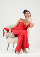 ELISABETTA FRANCHI Tuta in gabardina red passion rossa per donna con bustier a spalle scoperte e  coppe gioiello TU07567E2 CG5 ELISABETTA FRANCHI 