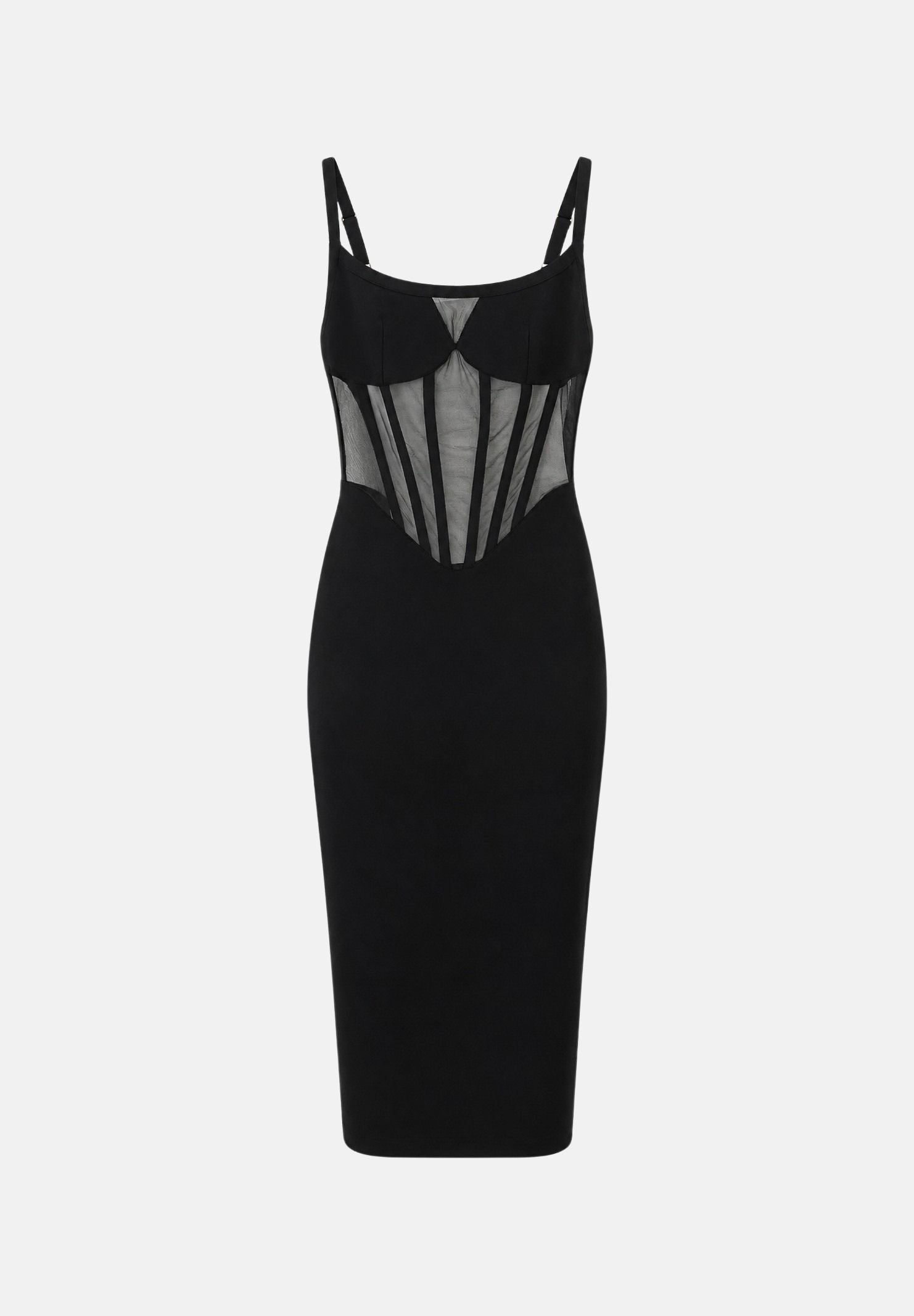 ELISABETTA FRANCHI Abito midi nero per donna con corsetto trasparente e spalline sottili. AM51S67E2 110 ELISABETTA FRANCHI 