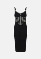ELISABETTA FRANCHI Abito midi nero per donna con corsetto trasparente e spalline sottili. AM51S67E2 110 ELISABETTA FRANCHI 