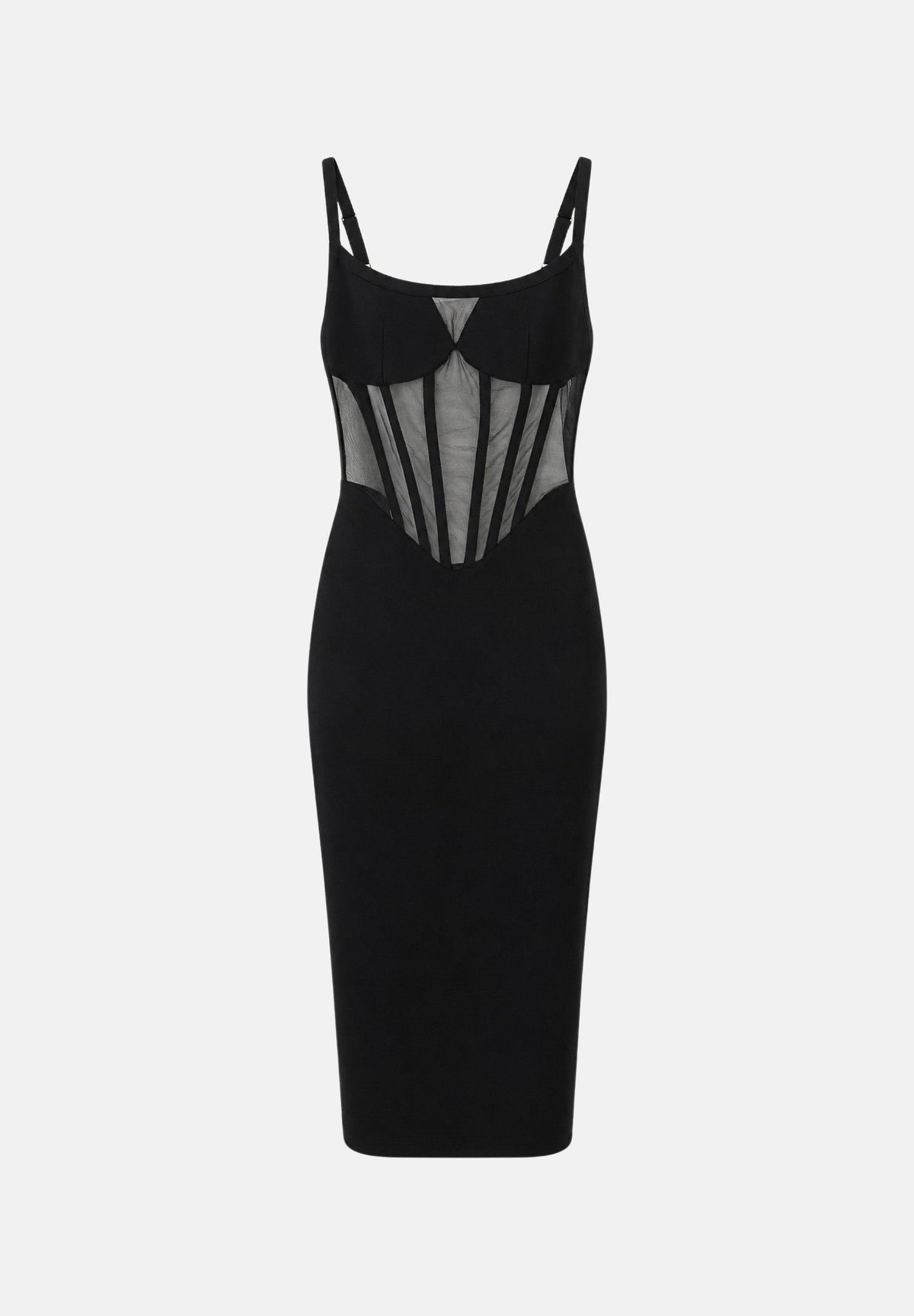ELISABETTA FRANCHI Abito midi nero per donna con corsetto trasparente e spalline sottili. AM51S67E2 110 ELISABETTA FRANCHI 