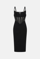ELISABETTA FRANCHI Abito midi nero per donna con corsetto trasparente e spalline sottili. AM51S67E2 110 ELISABETTA FRANCHI 