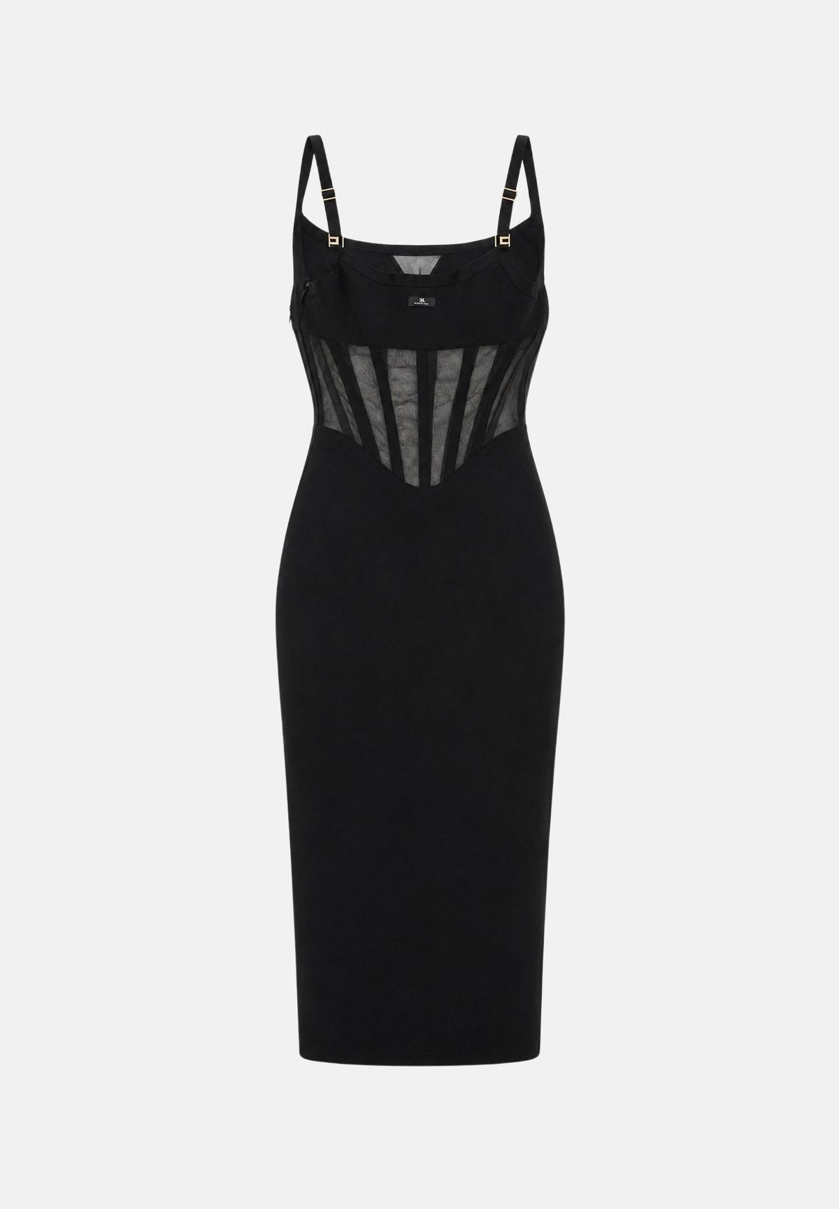 ELISABETTA FRANCHI Abito midi nero per donna con corsetto trasparente e spalline sottili. AM51S67E2 110 ELISABETTA FRANCHI 
