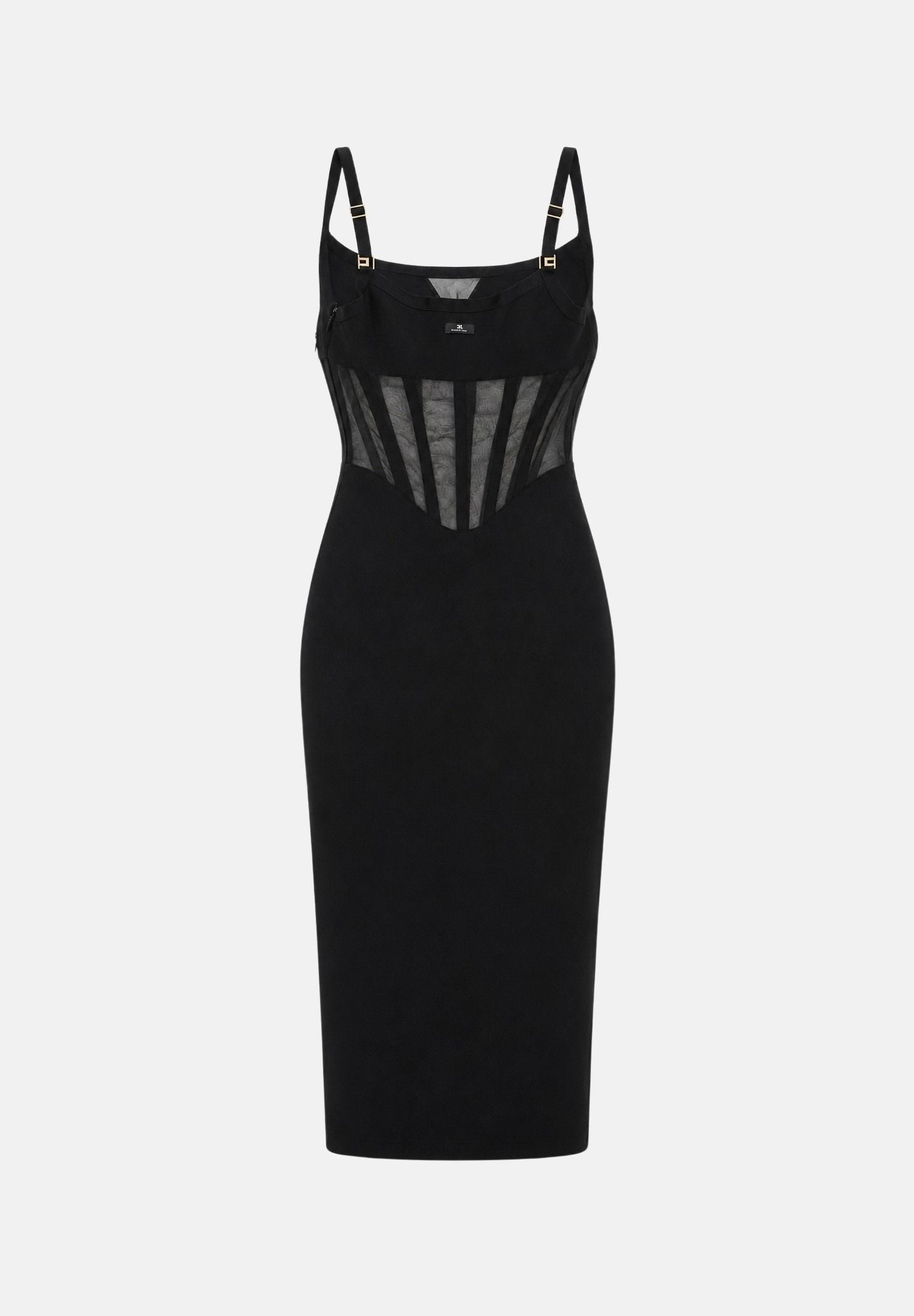 ELISABETTA FRANCHI Abito midi nero per donna con corsetto trasparente e spalline sottili. AM51S67E2 110 ELISABETTA FRANCHI 