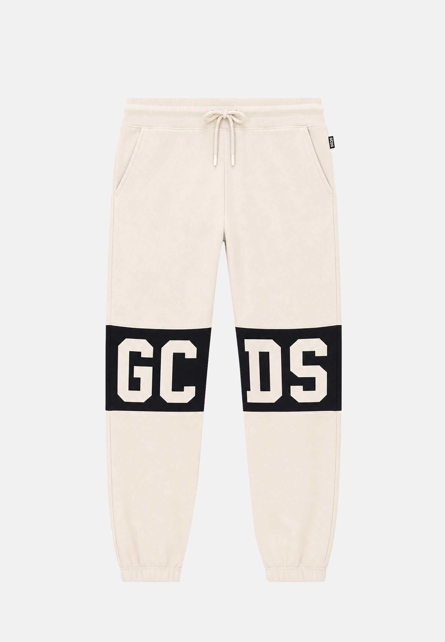 GCDS Pantalone sportivo panna per uomo e donna con banda logo a contrasto B1XM3001JD1 09 GCDS 
