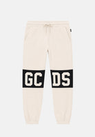 GCDS Pantalone sportivo panna per uomo e donna con banda logo a contrasto B1XM3001JD1 09 GCDS 