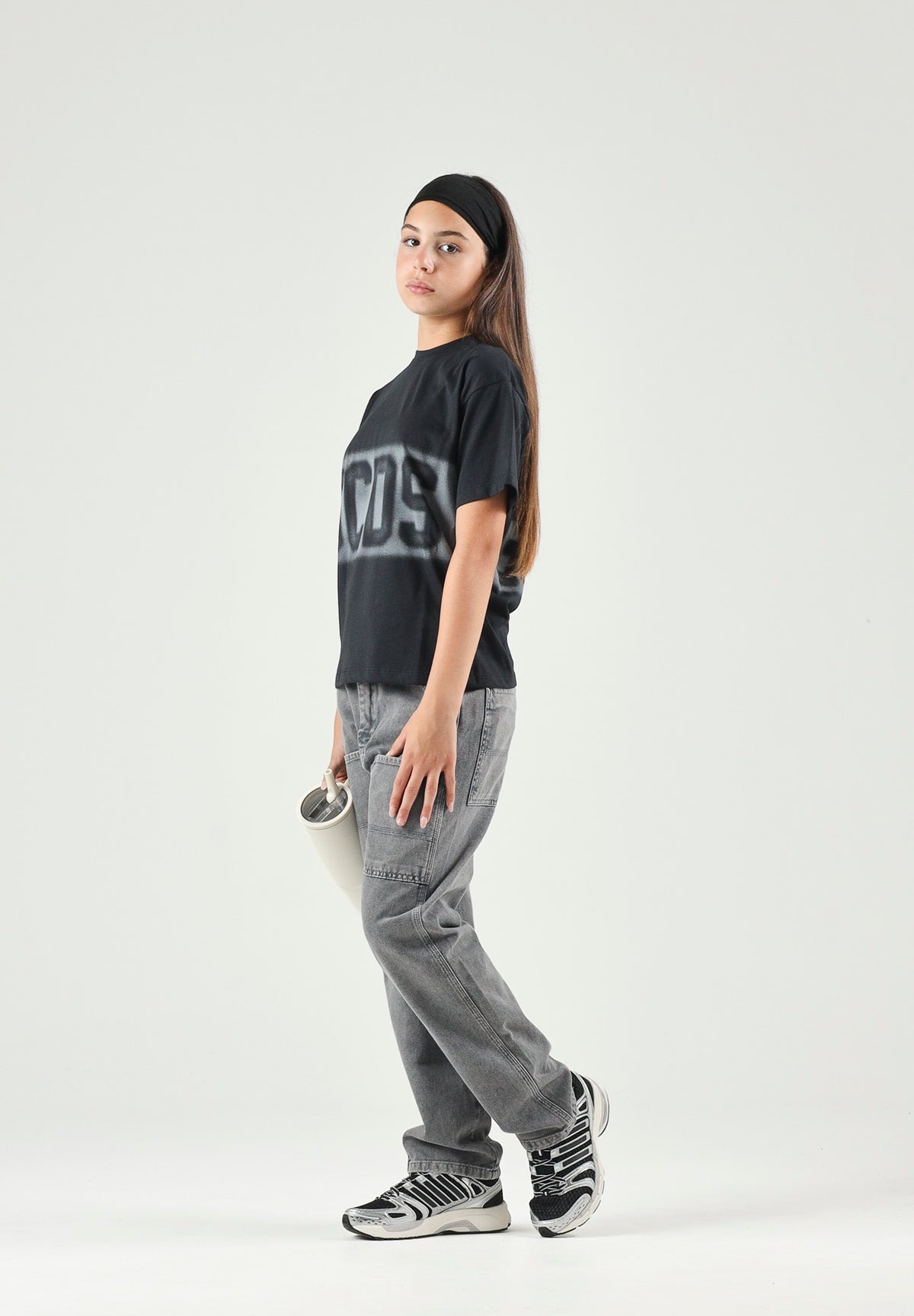 GCDS T-shirt manica corta nera per donna, ragazzi e bambini con logo frontale C2BJQC526J341 999A GCDS 