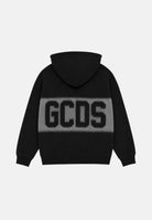 GCDS Felpa con cappucio nero e bianco, per bambino e bambina con maxi logo GCDS sfumato a contrasto. C2BJQE528F342J 999A GCDS 
