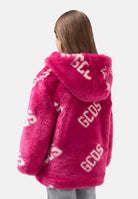 GCDS Pelliccia Fancy  fucsia e bianca da donna e ragazza, con cappuccio e maxi loghi GCDS all-over.<BR/><BR/> C2GJQA613E204 570A GCDS 