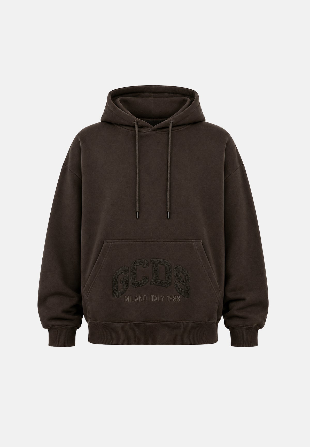 GCDS Felpa con cappuccio HOODIE EMBROIDERED LOGO marrone per uomo e donna  maxi logo ricamato tono su tono. C2MWQE028F244 393M GCDS 