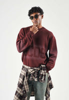 GCDS Maglione girocollo bordeaux vino intenso per uomo e donna con maxi logo C2MWQF134K155 480J GCDS 