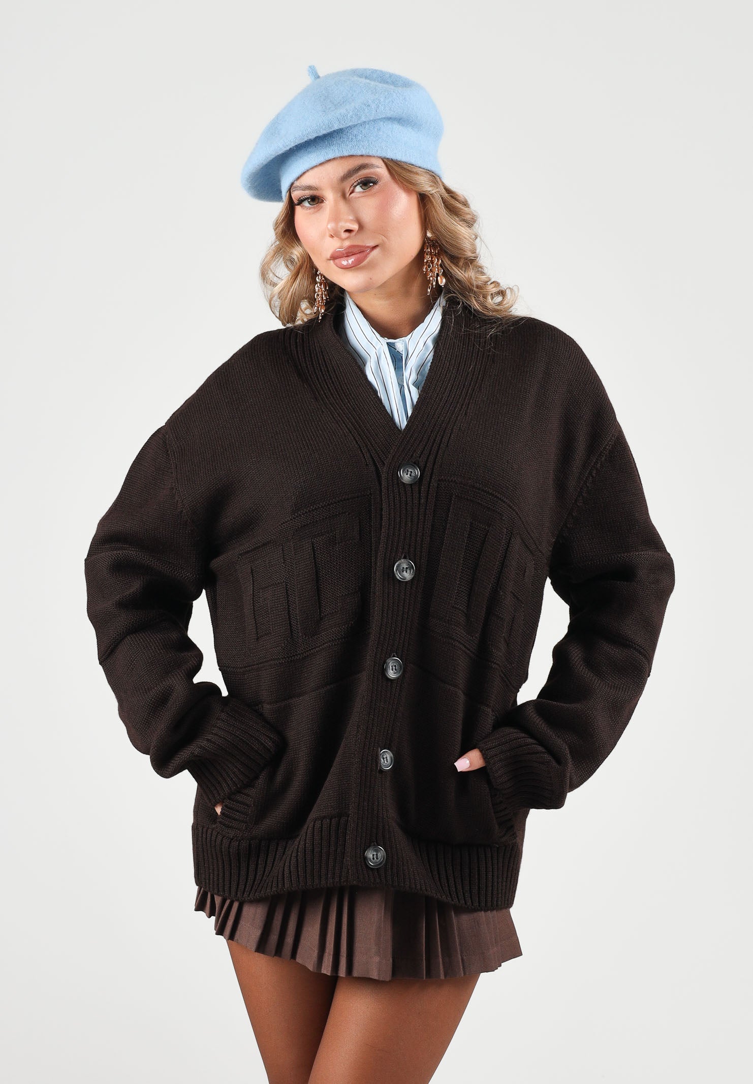 GCDS Cardigan lungo Turkish Coffee marrone per uomo e donna C2MWQF154K155 392M GCDS 