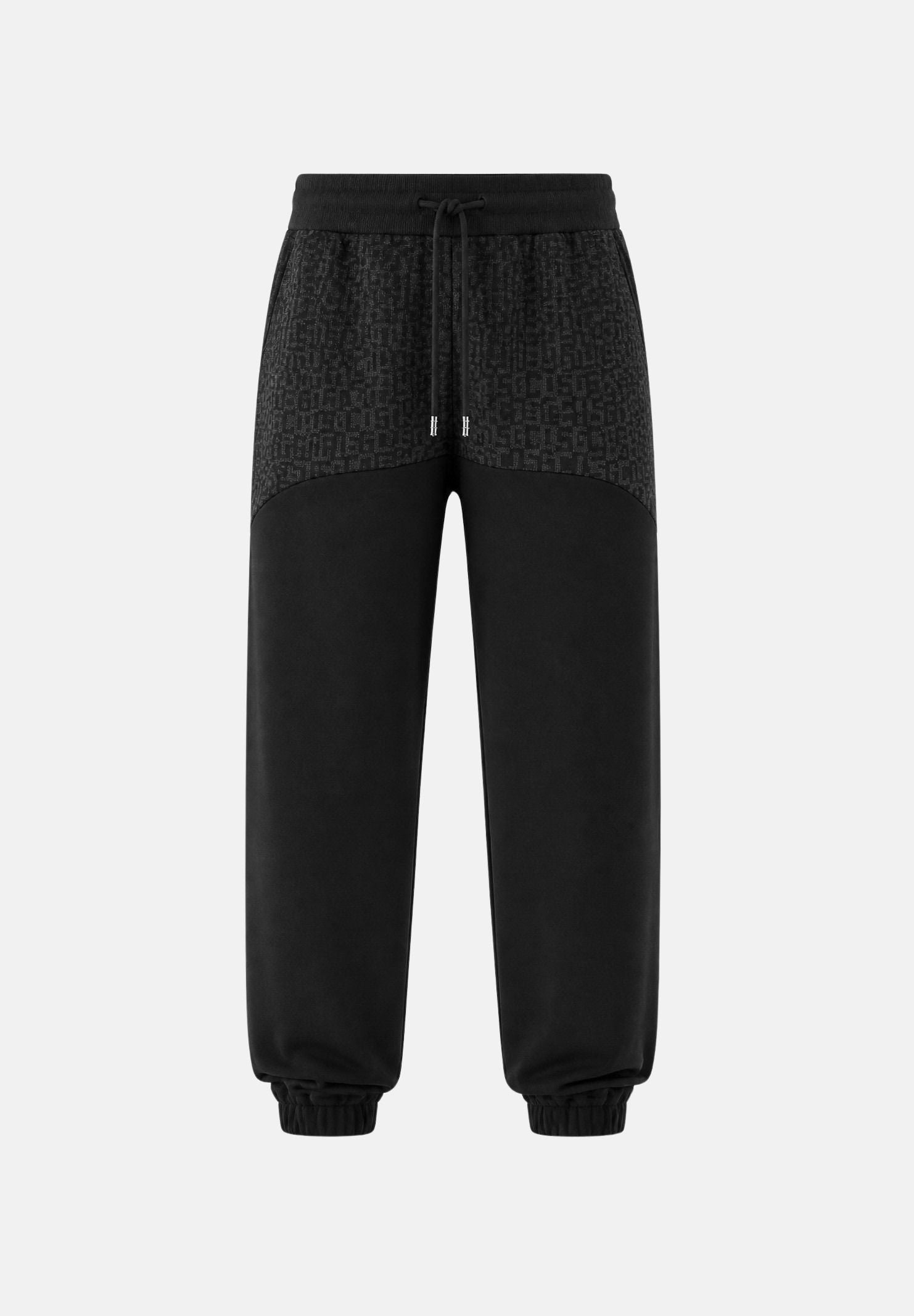 GCDS Pantaloni casual neri  per uomo e donna con coulisse in vita e inserti monogramma jacquard a contrasto. C2MWQI122F245 999I GCDS 