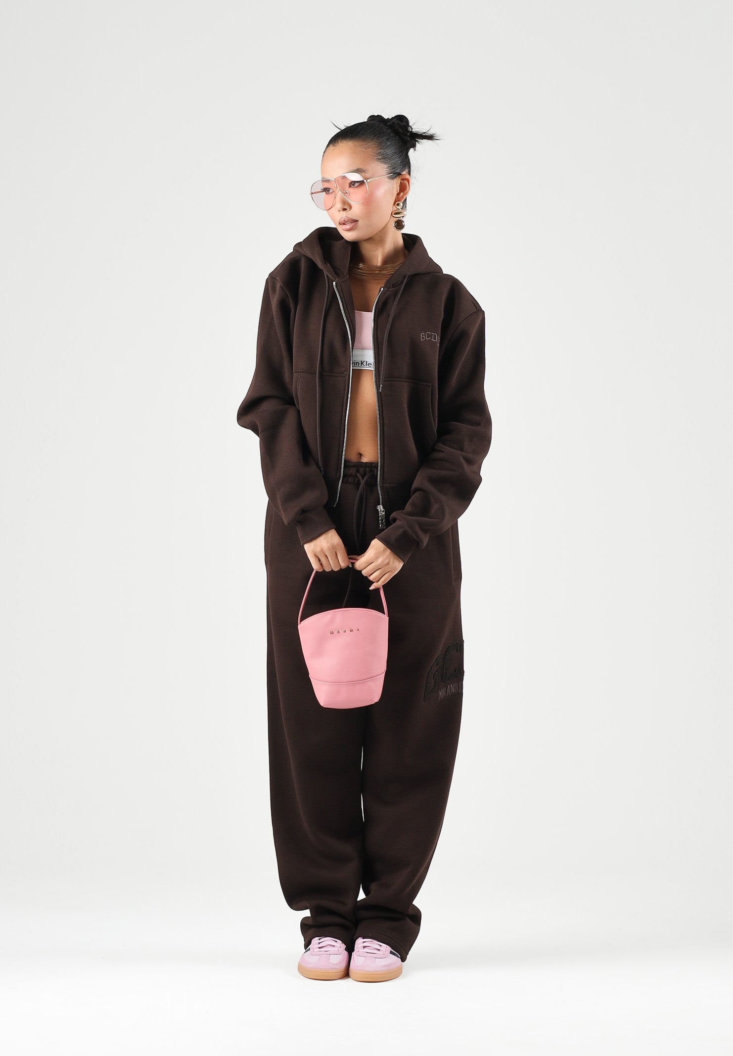 GCDS Felpa con zip SWEATSHIRT WITH LOGO delicious marrone cioccolato da donna C2WWQE031F244 393M GCDS 