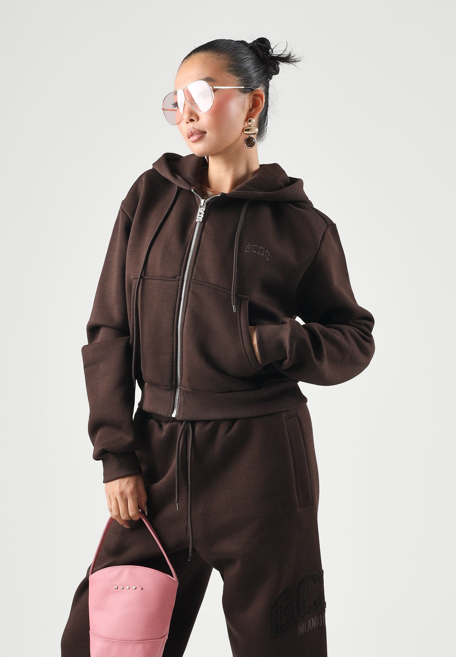 GCDS Felpa con zip SWEATSHIRT WITH LOGO delicious marrone cioccolato da donna C2WWQE031F244 393M GCDS 