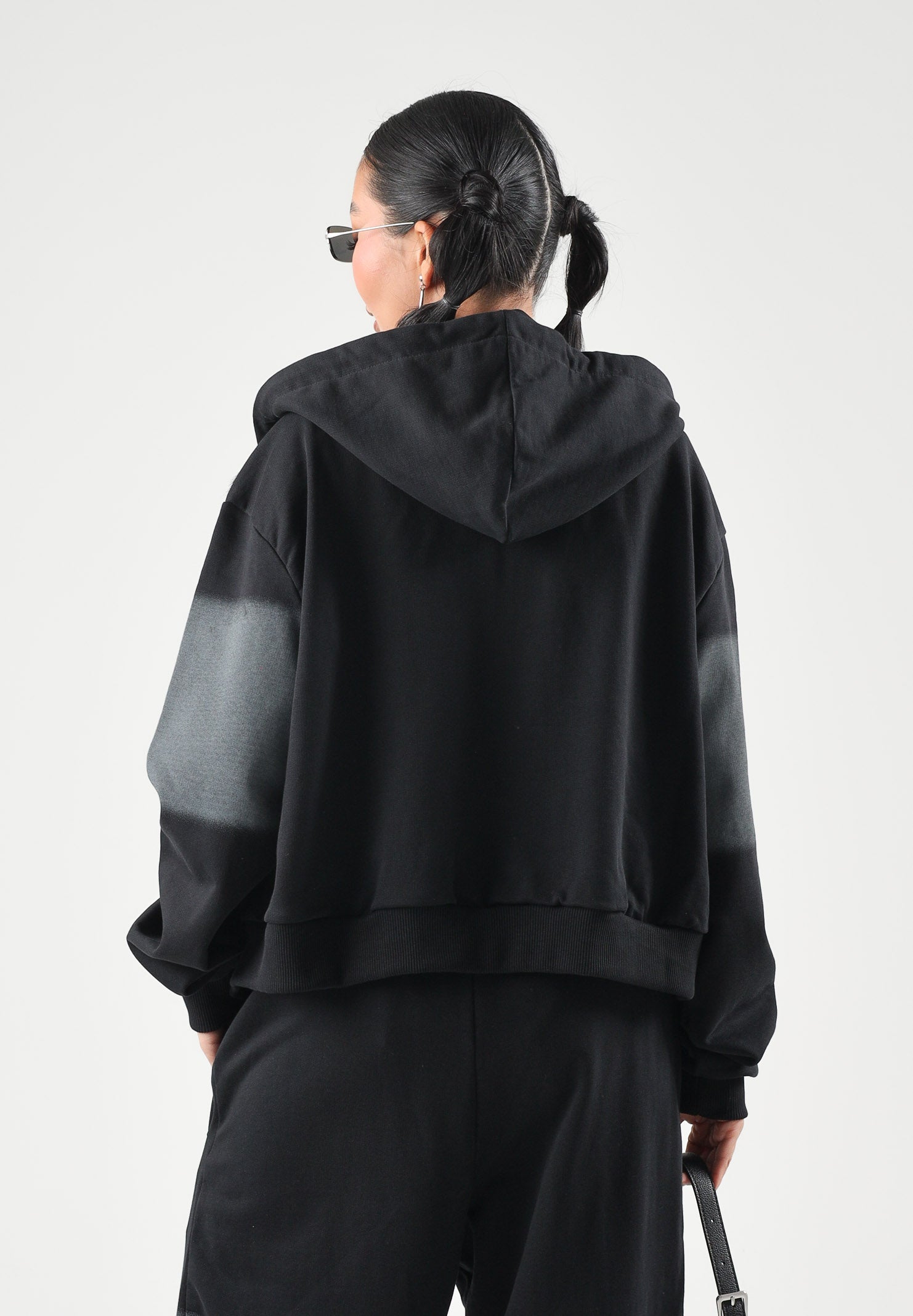 GCDS Felpa con cappuccio e zip SPRAY LOGO Black-Grey nera e grigia da donna C2WWQE228F034 999I GCDS 