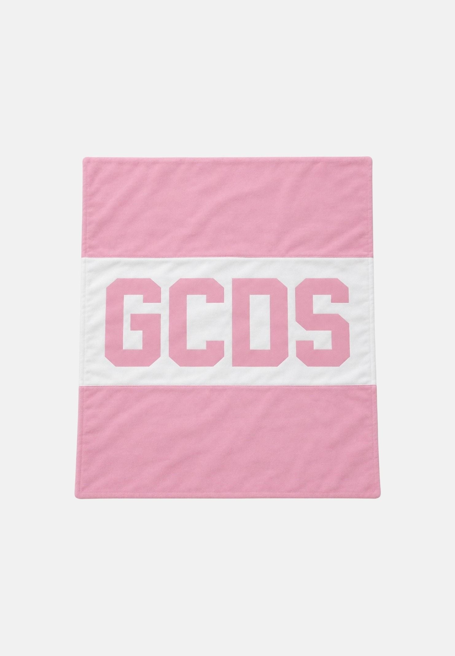 GCDS Copertina bianca e rosa da neonato con maxi logo iconico frontale GC0003 ROSE GCDS 