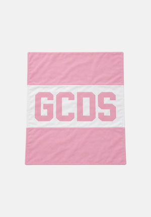 GCDS Copertina bianca e rosa da neonato con maxi logo iconico frontale GC0003 ROSE GCDS 