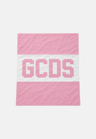 GCDS Copertina bianca e rosa da neonato con maxi logo iconico frontale GC0003 ROSE GCDS 