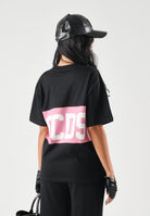 GCDS T-shirt manica corta black-pink-nera e rosa per donna, ragazzi e bambini con banda centrale rosa Z0GJQC585J105 999P GCDS 