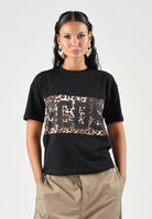 GCDS T-shirt manica corta nera leopardata per donna, ragazzi e bambini<BR/> con maxi logo stampato Z0GJQC585J106 999M GCDS 